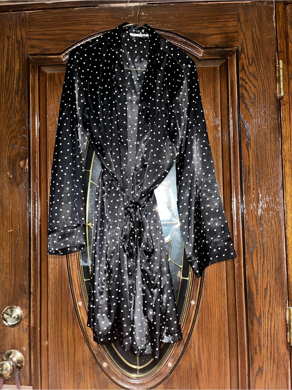 Polka Dot Satin Tie-Waist Jacket - Black